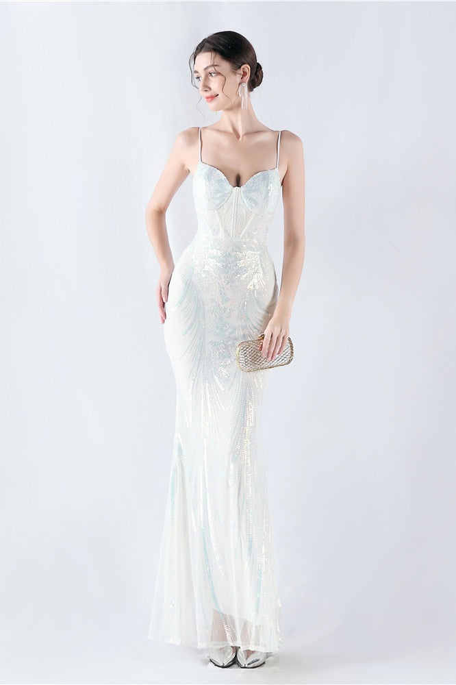 Sequin Spaghetti Strap Sweetheart Mermaid Formal Gown