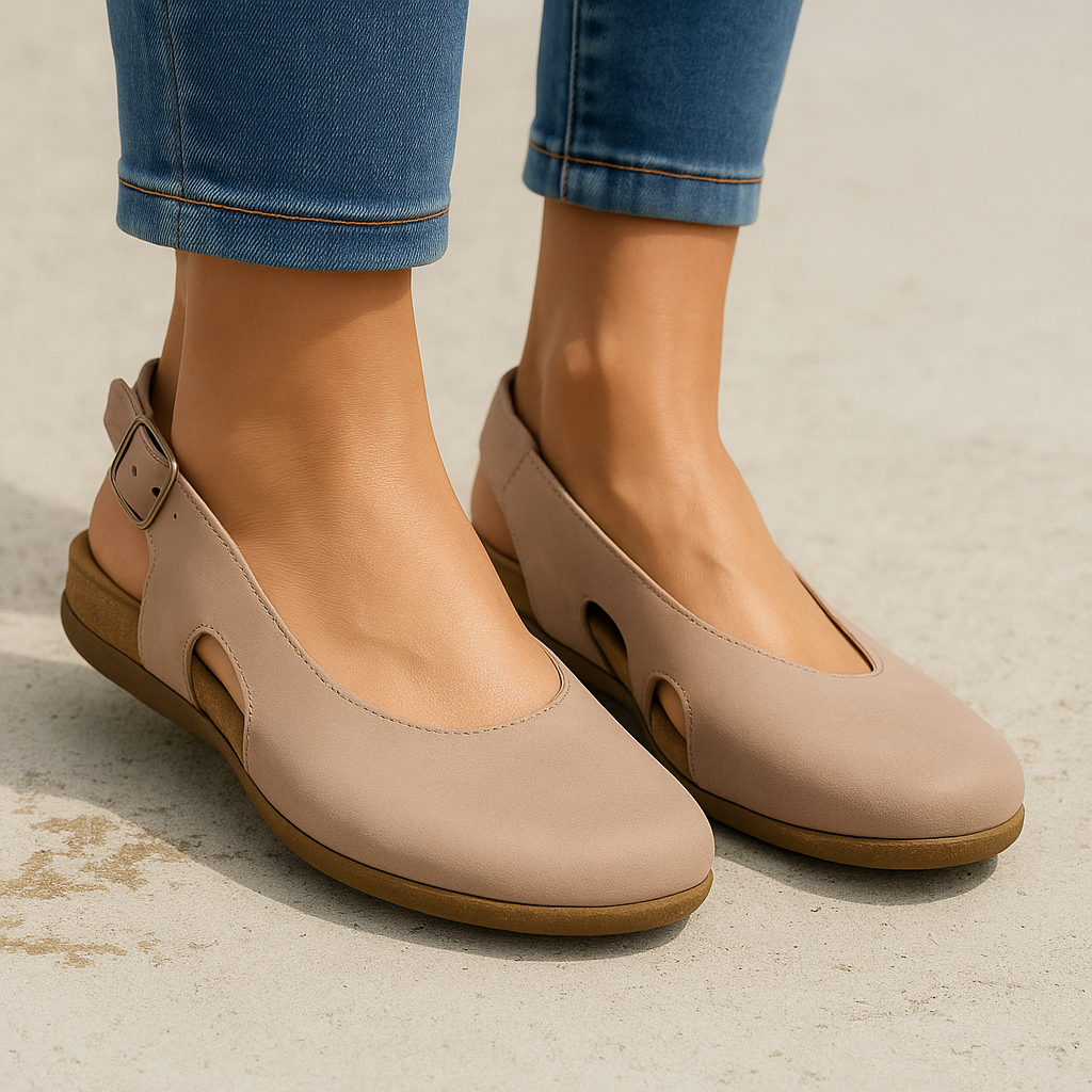 Round Toe Slingback Cut Out Low Wedge Flats