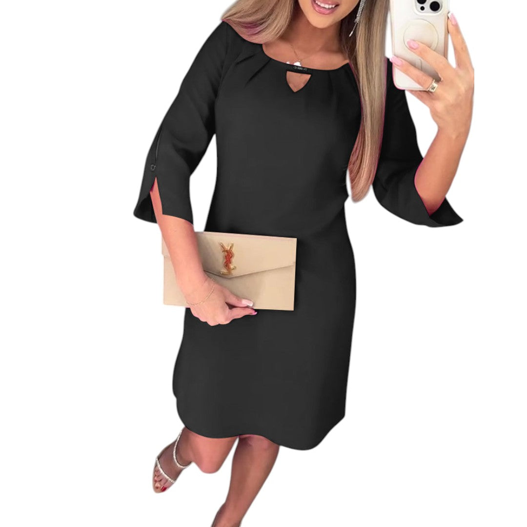 Kamelia - Keyhole Slit Sleeve Dress Black