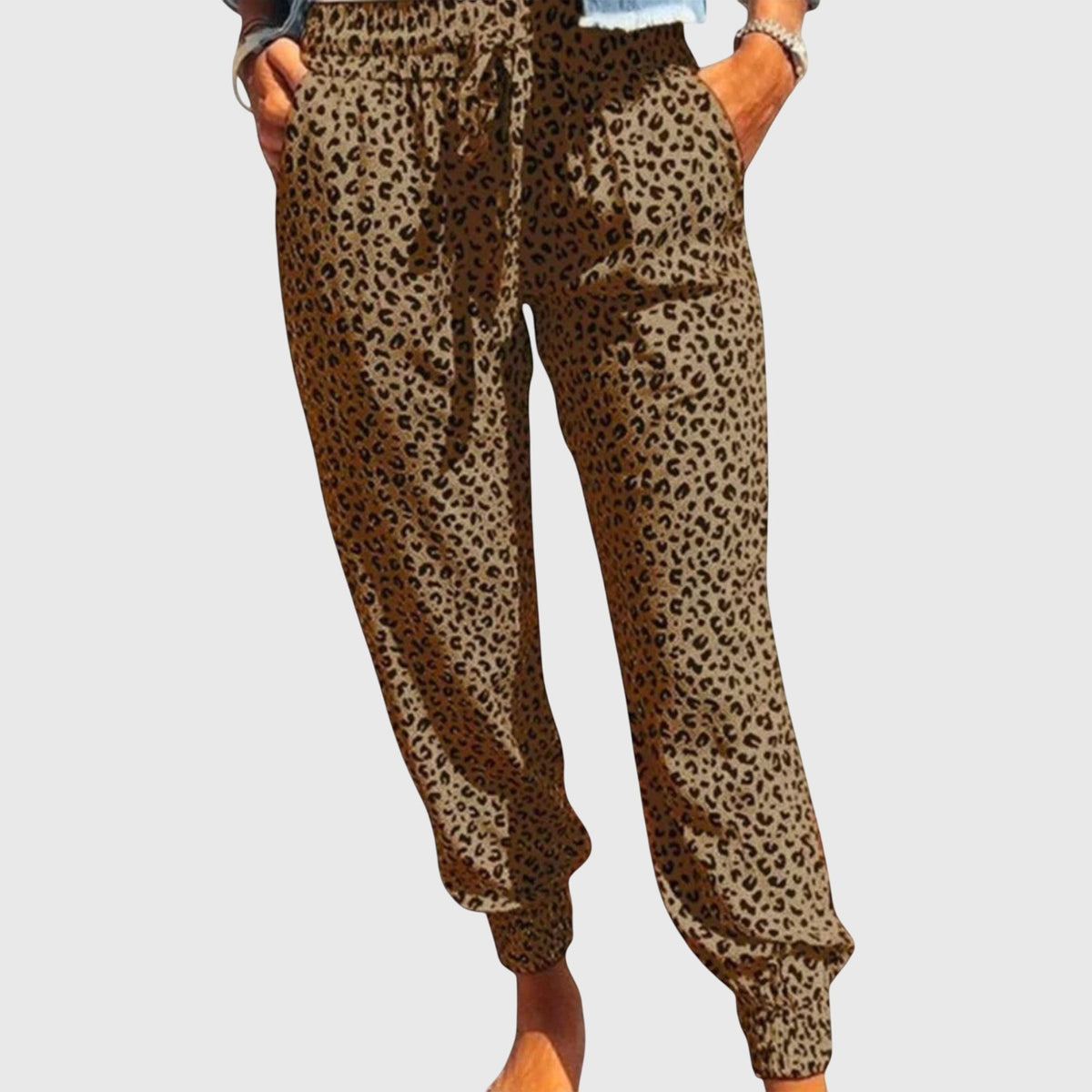 Leopard Print Drawstring Waist Tapered Jogger Pants