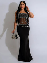 Elegant Mesh See Through Rhinestones Strap Sleeveless Red Christmas Party Dress Black / S Dresses-L