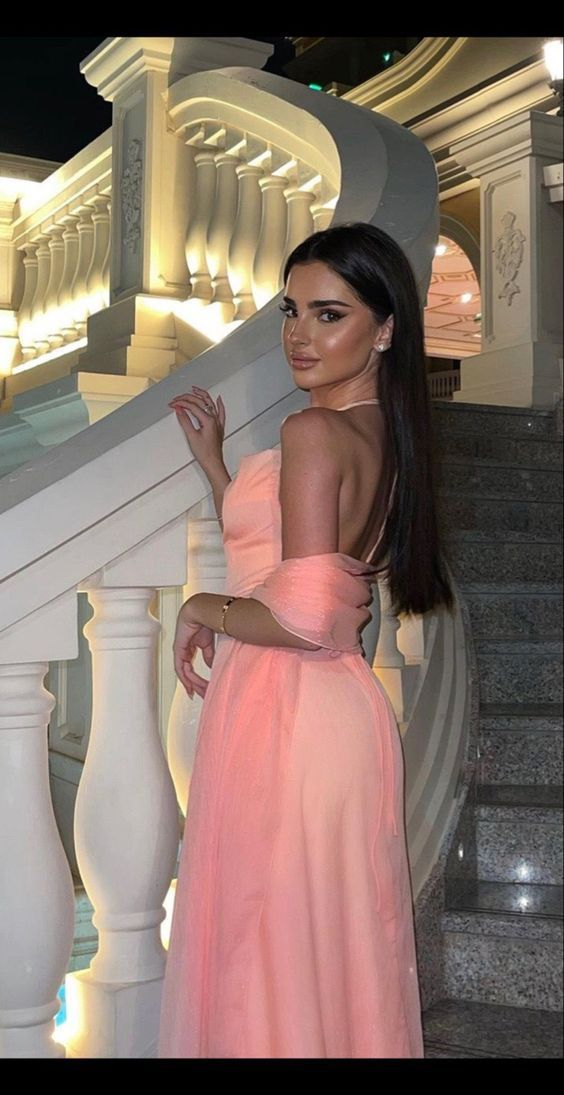 Pink Elegant Long Party Dress A Line Evening Gown  cc1423