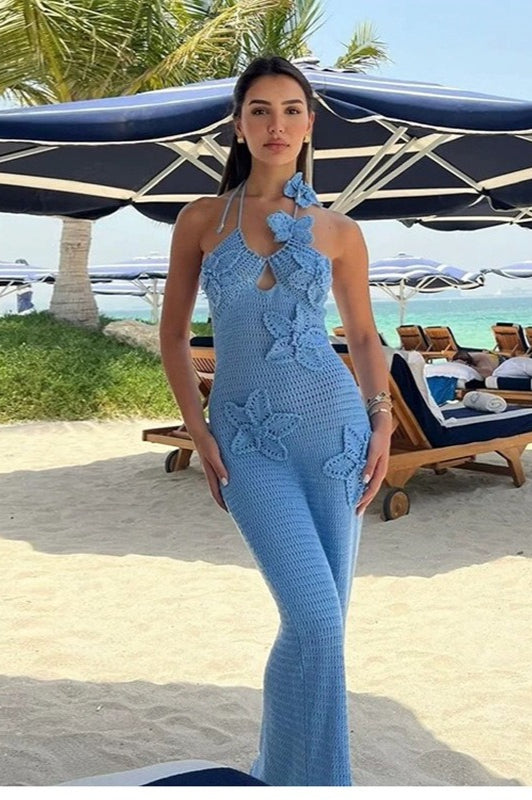 CutOut Edition Halter Appliqué Fitted Bodycon Maxi Sweater Dress