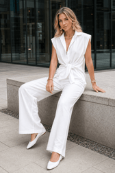 Tie Waist Short Sleeve High Waist Two Piece Work Set