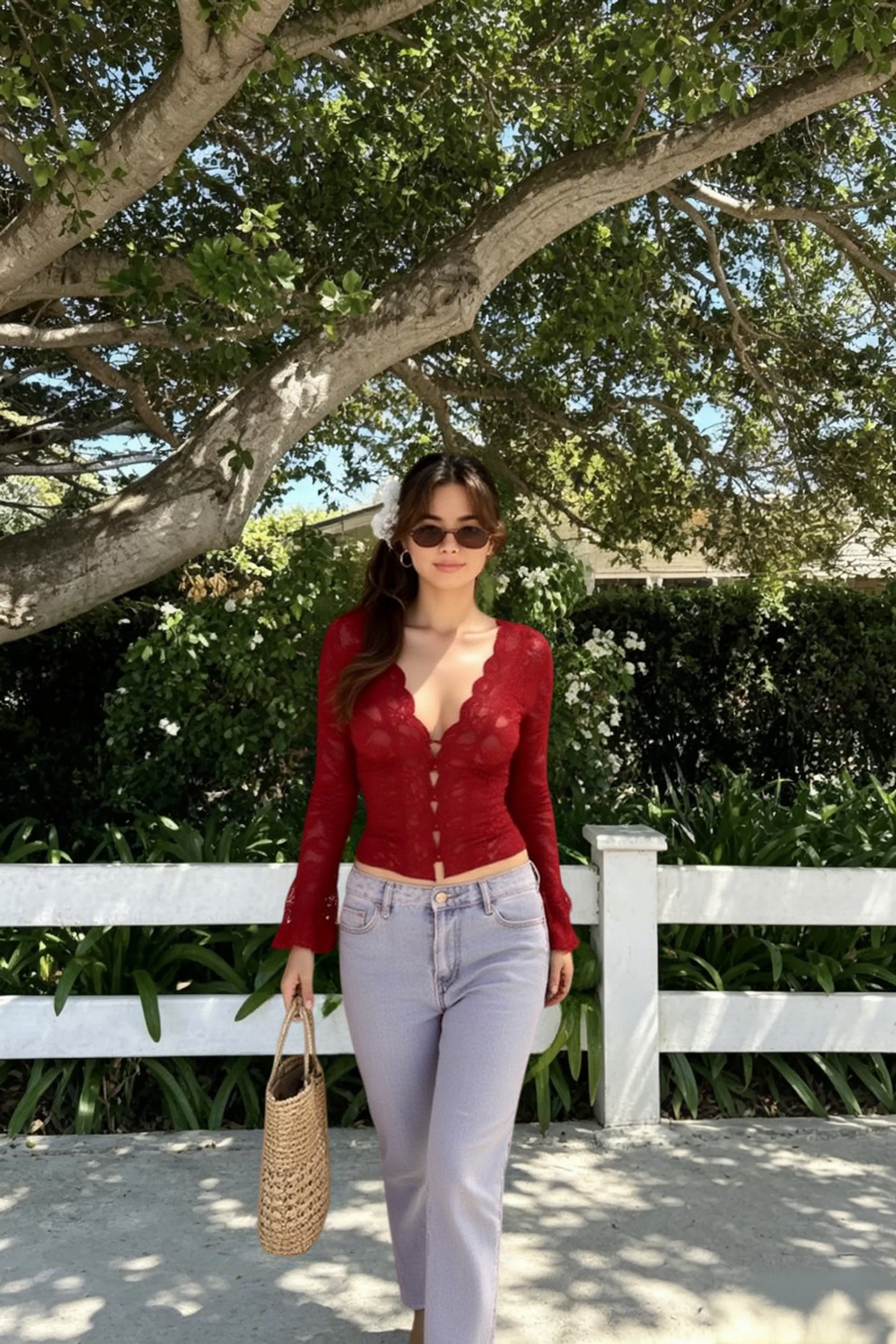 Deep V-Neck Lace Crop Top