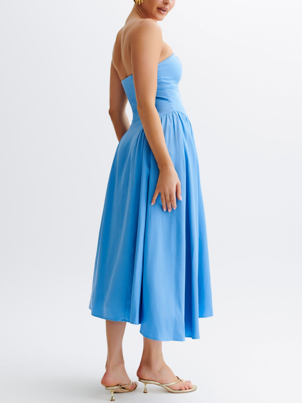 Strapless Drop Waist Gathered Fit and Flare Midi Dress 5