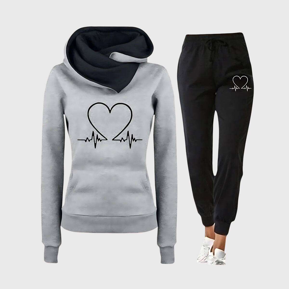 Heart Print Hoodie and Joggers Two Piece Set