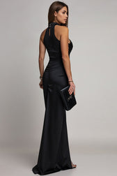 Velvet Sequin Slit Midi Bodycon Dress