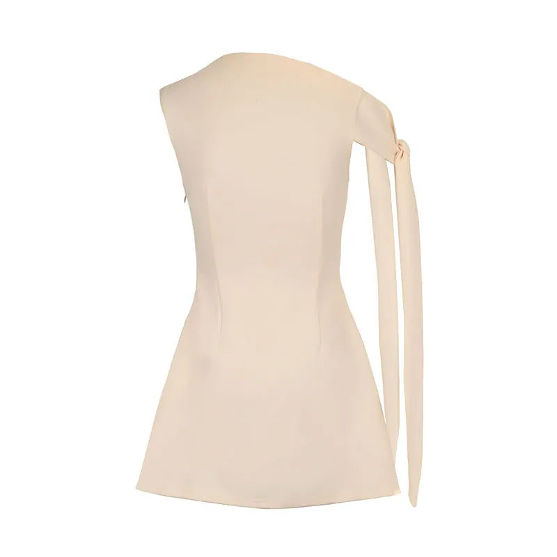Asymmetric One Shoulder Draped Cape Sleeve A-Line Mini Dress 12
