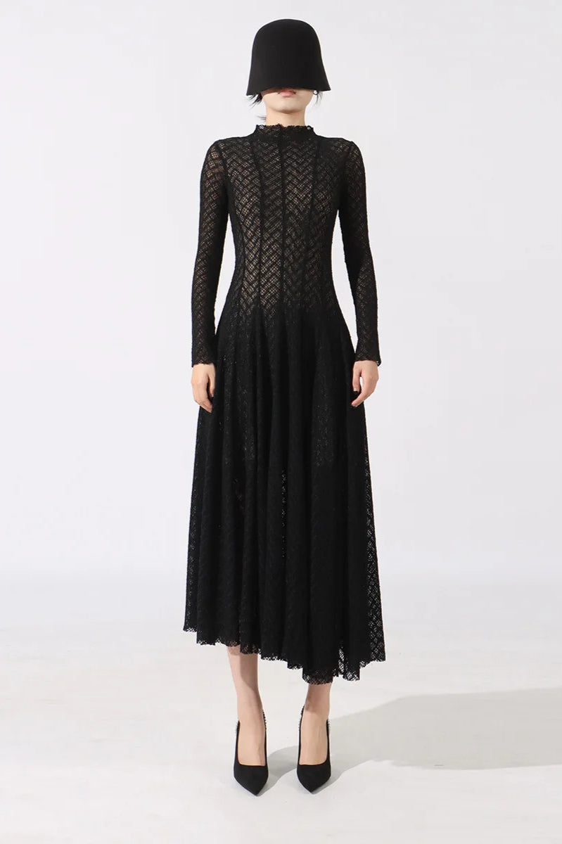 Hollow Out Mesh High Collar Slim Fit Maxi Dress 4
