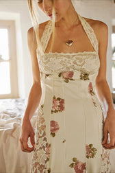 Elegant Floral Spaghetti Strap Maxi Lace Dress 3