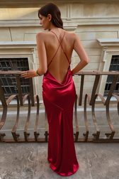 Satin Cowl Neck Backless Mermaid Evening Slip Dress