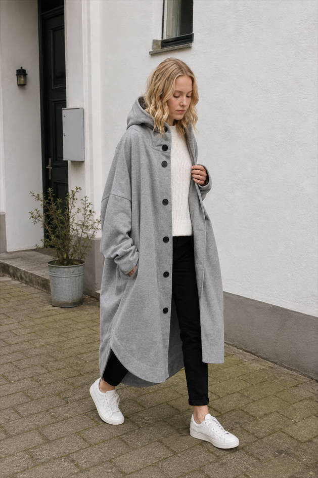 Oversized Hooded Button Front Longline Coat 3