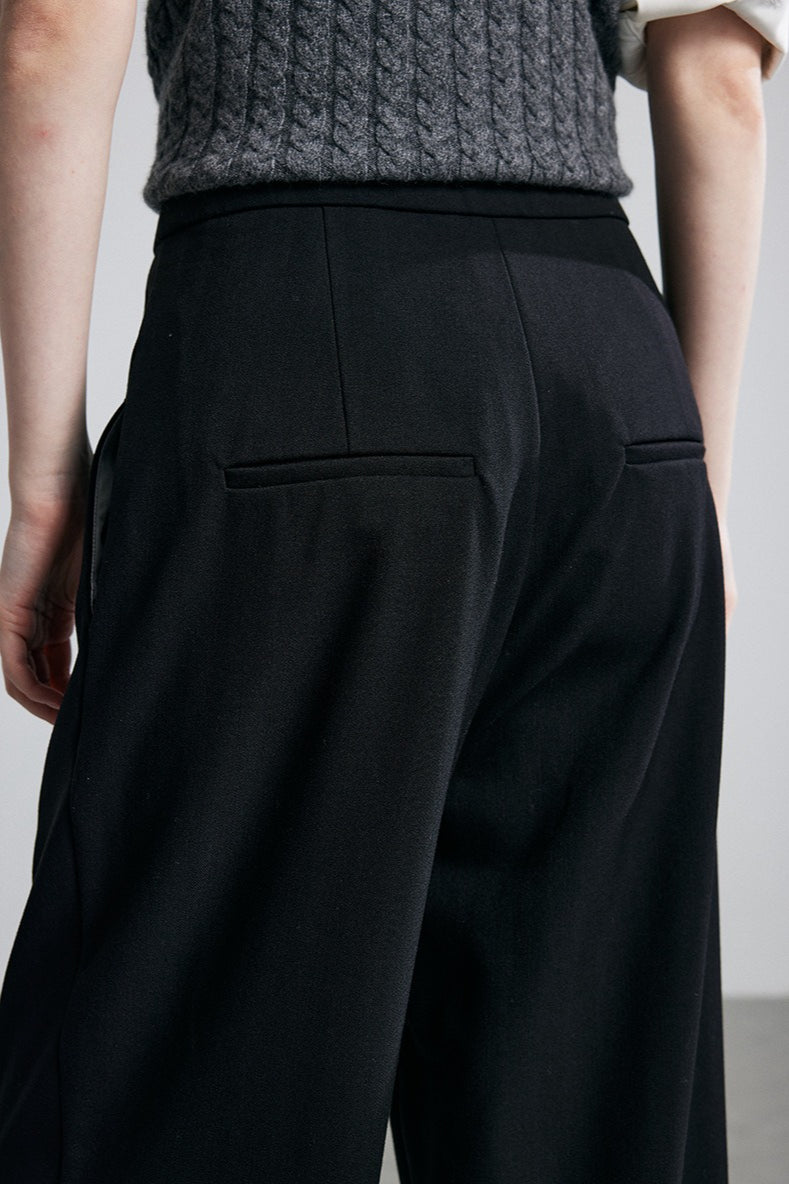 High Waist Pleated Button Fly Cropped Wide Leg Trousers 5
