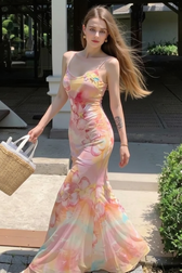 Vibrant Floral Slim Fit Mermaid Slip Dress