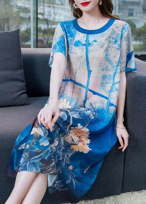 Floral Print Round Neck Short Sleeve Shift Midi Dress