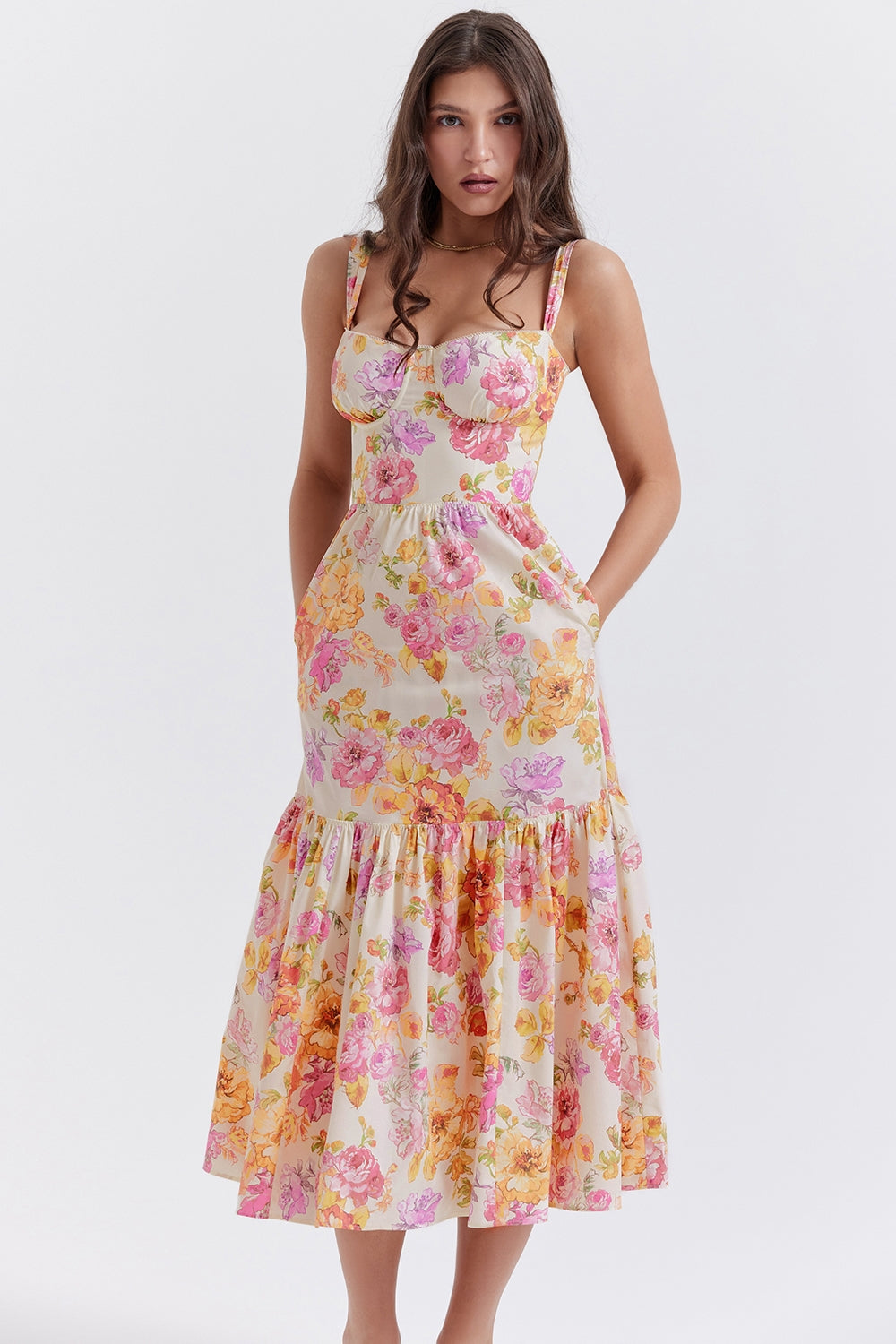 ivory floral midi sundress