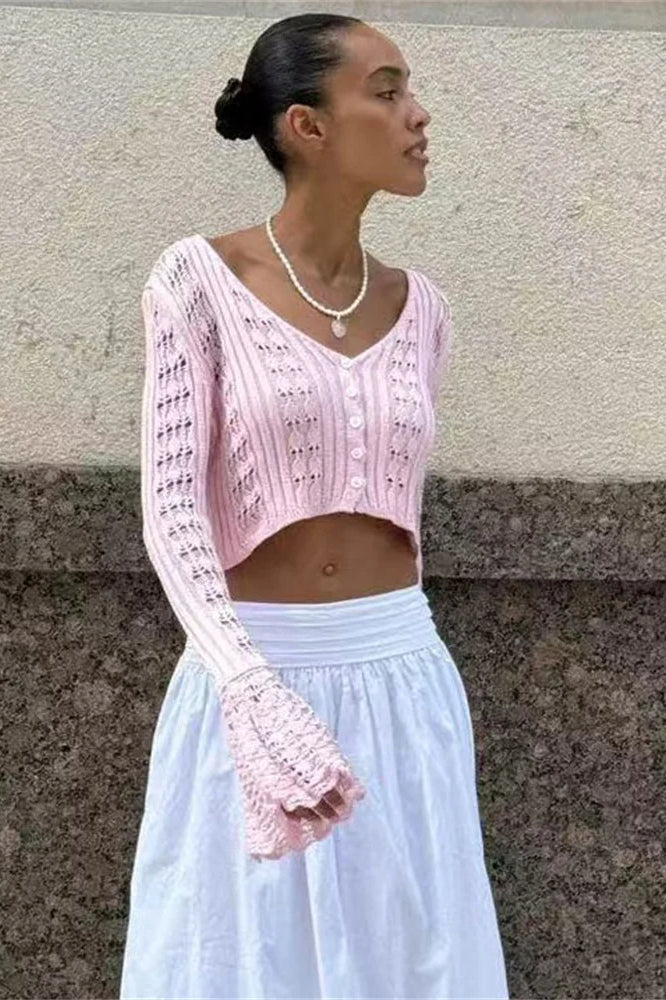 Hollow Out Knit Cropped Cardigan