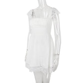 Lace Trim Square Neck Ruched Fit and Flare Mini Dress 31