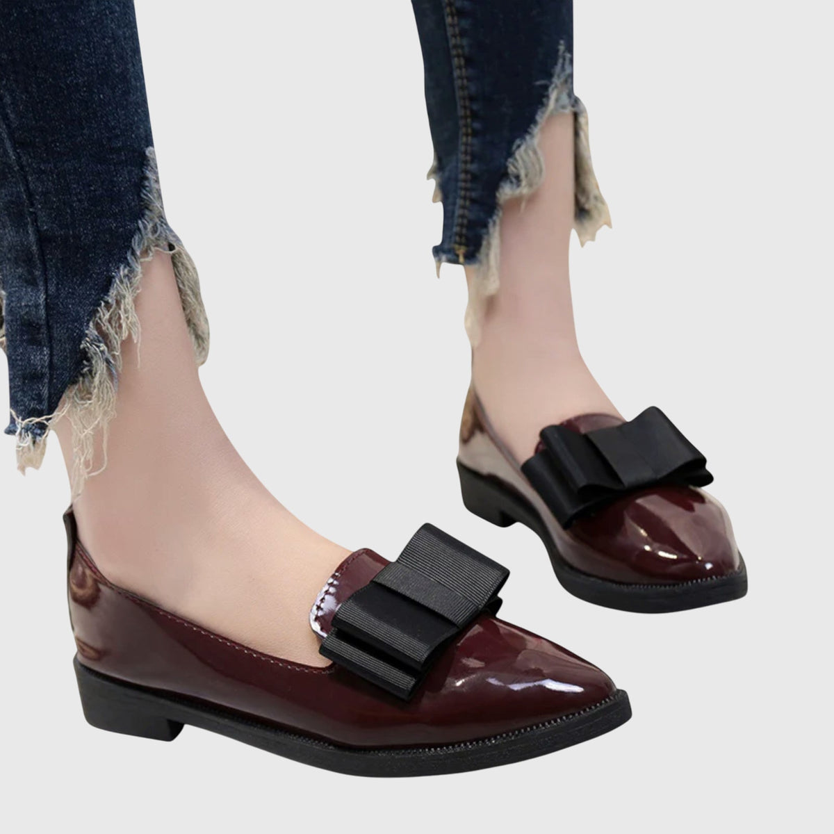 Pointed Toe Bow Patent Flat Loafers