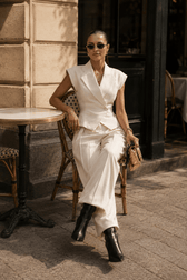 Cinched Sleeveless Vest High Waist Wide Leg Work Set
