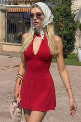 Collared Button Deep V Back Cut Out Graduation Party Dress