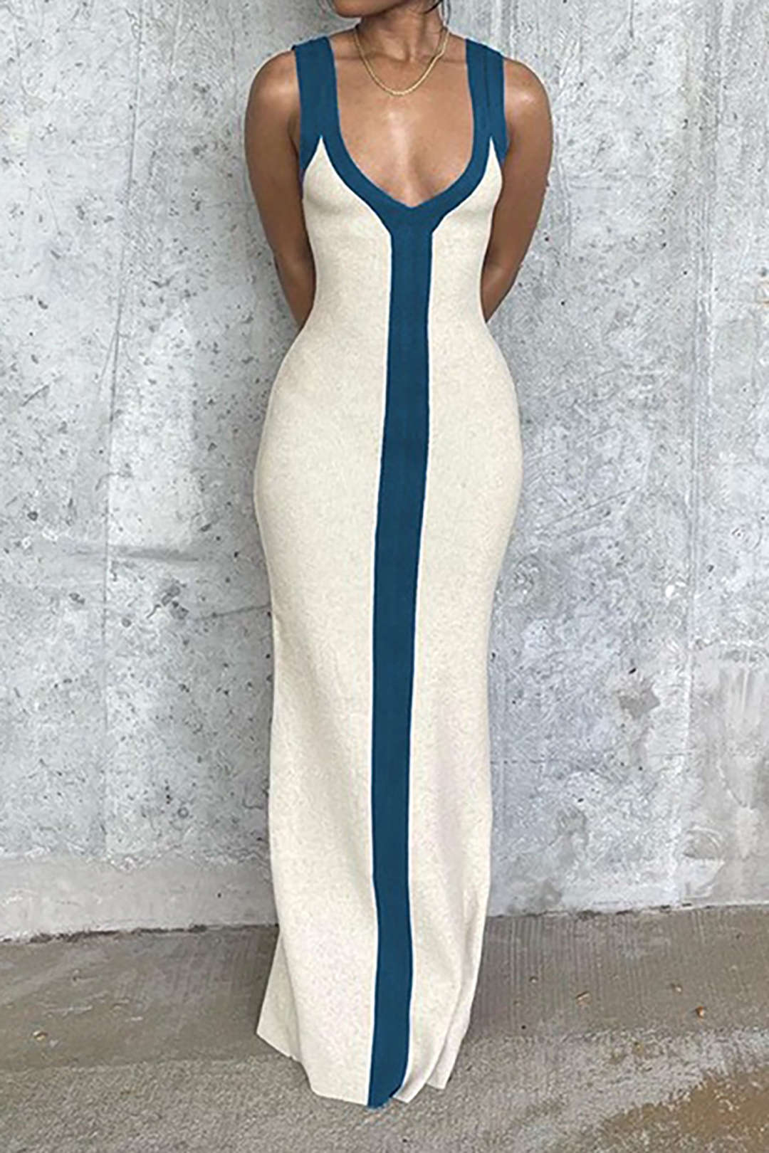 Ribbed Knit Scoop Neck Sleeveless Bodycon Maxi Dress