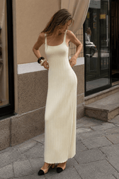 Knit Square Neck Pleated Slip Dress