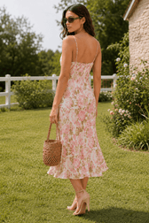 Spaghetti Strap Midi Slim Floral Dress