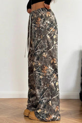 Camouflage Print Stretch Slim Wide Leg Pants