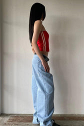 Vintage Washed Distressed Flared Denim Jeans