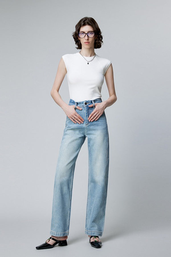 High-Waist Straight-Leg Denim Jeans