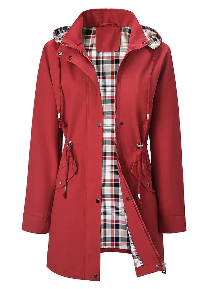 Hooded Drawstring Waist Zip Front Rain Jacket