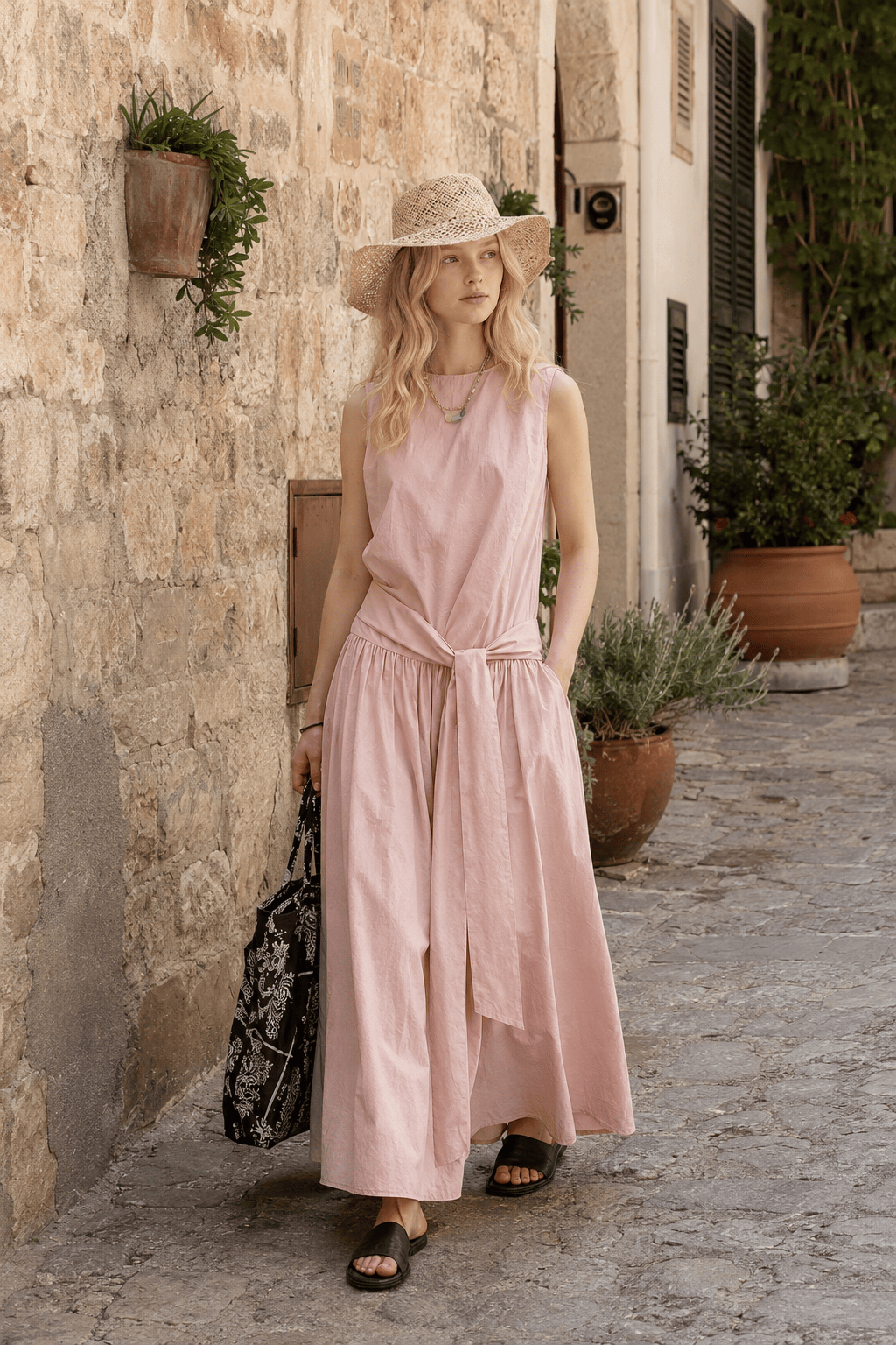 Pleated Tie Strap Lightweight Boho Dress
