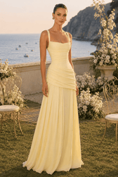 Solid Plunge Ruched Waist Backless Slip Dress