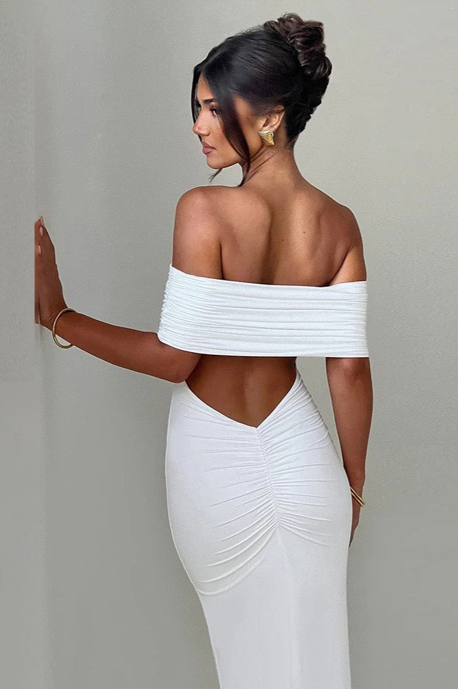 Off Shoulder Ruched Fold Over Bodycon Mermaid Maxi Dress 15