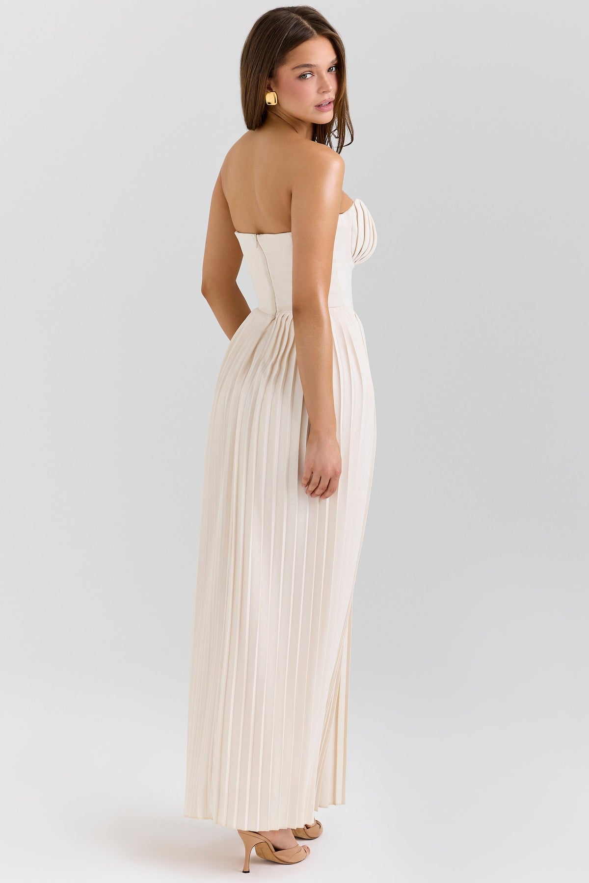 Strapless Sweetheart Bustier Pleated A-Line Maxi Dress 2