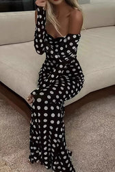 Off Shoulder Mesh Polka Dot Maxi Dress 4