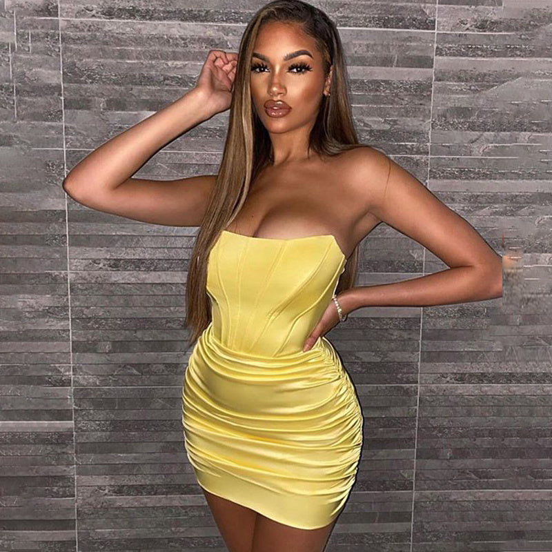 Satin Strapless Corset Bodice Ruched Bodycon Mini Dress 2