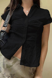 Solid Button Front Fitted T-Shirt