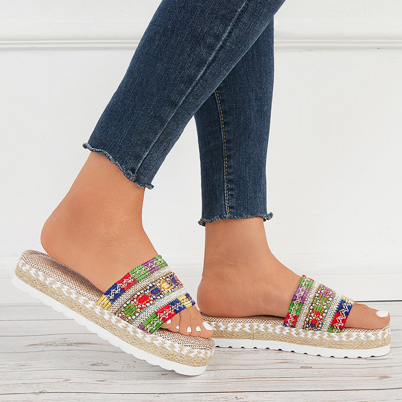 Open Toe Espadrilles Platform Slide Sandals Summer Slippers
