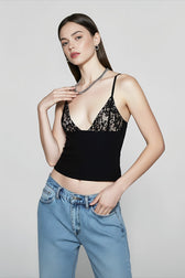 Lace Mesh Deep V Cami Top