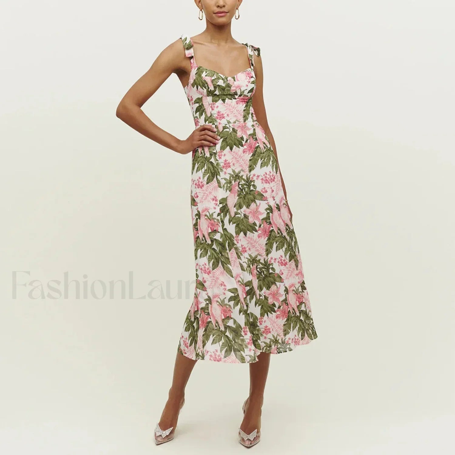 Beach Sweetheart Midi Floral Dress green3 / S