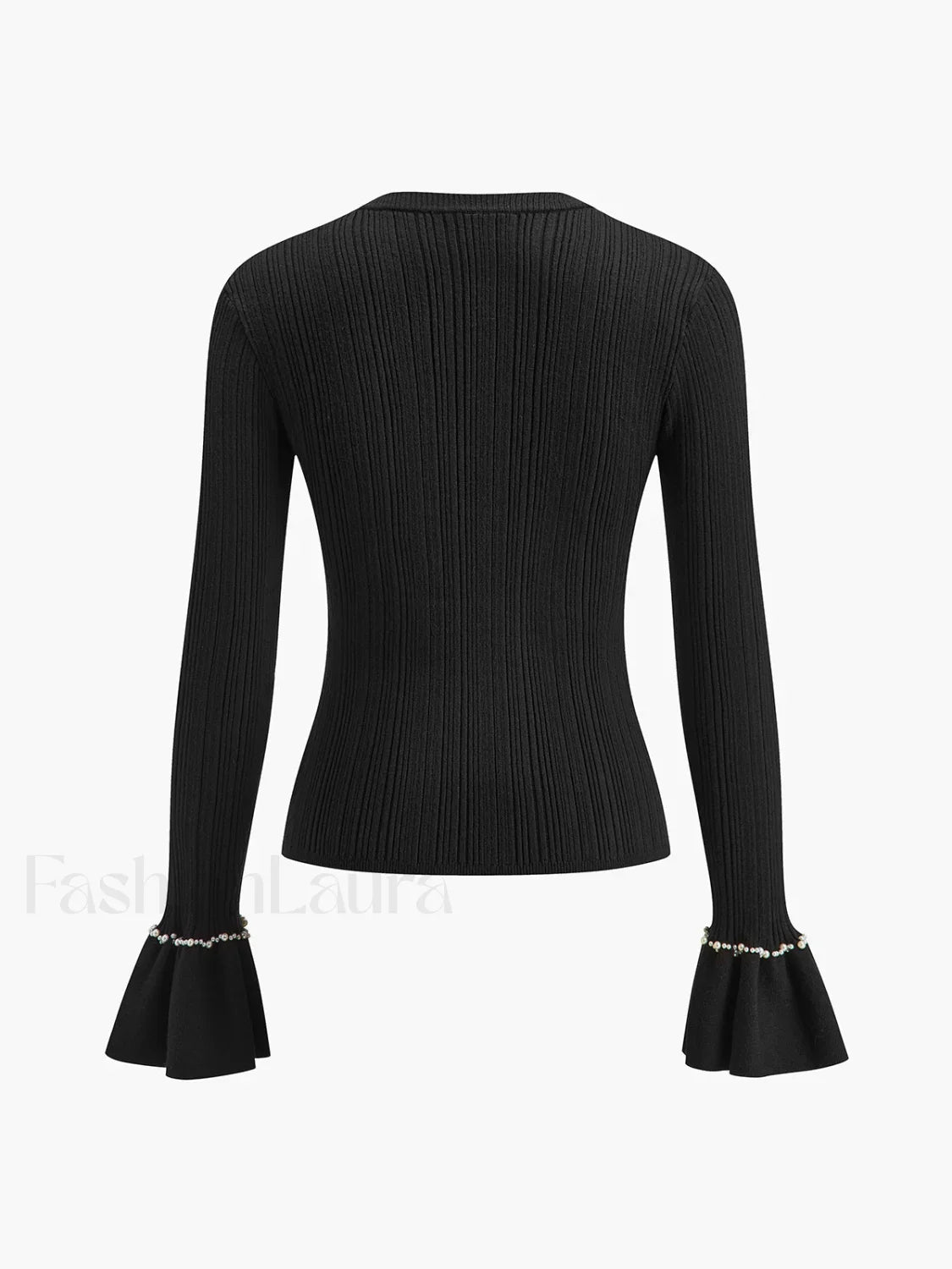 Beaded-Decor Ruffle Knit Top