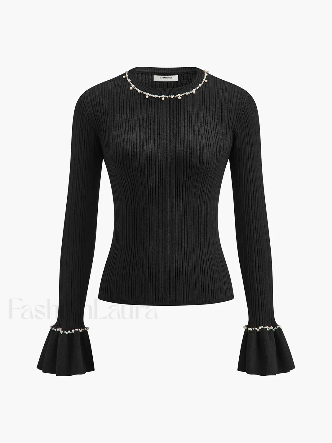 Beaded-Decor Ruffle Knit Top