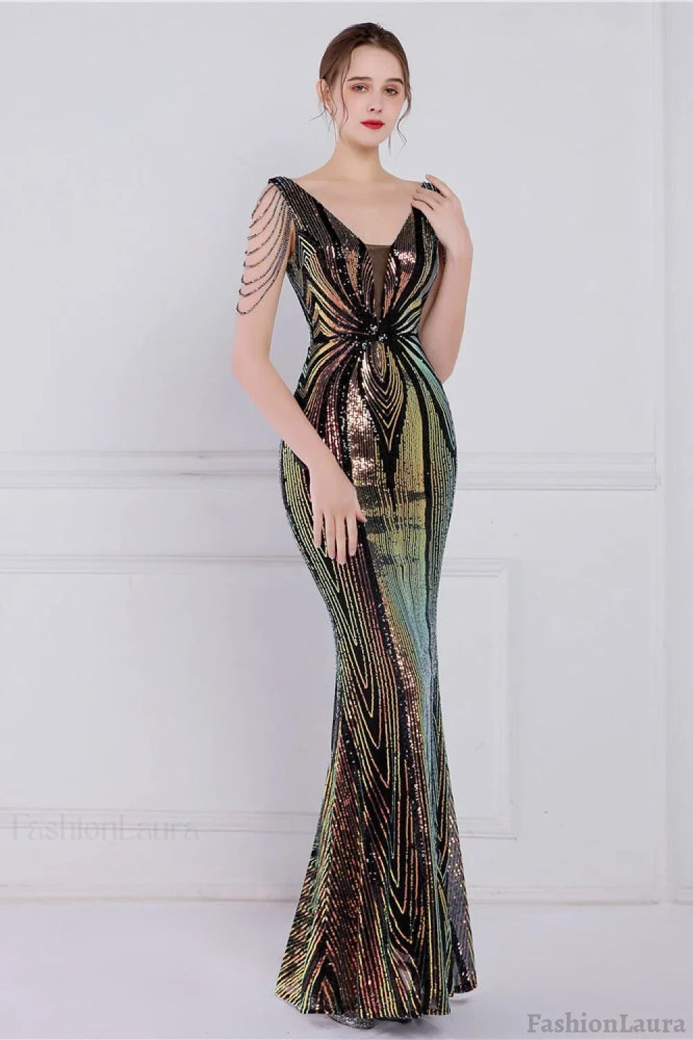 Beaded Floral Sequin Mermaid Party Dress