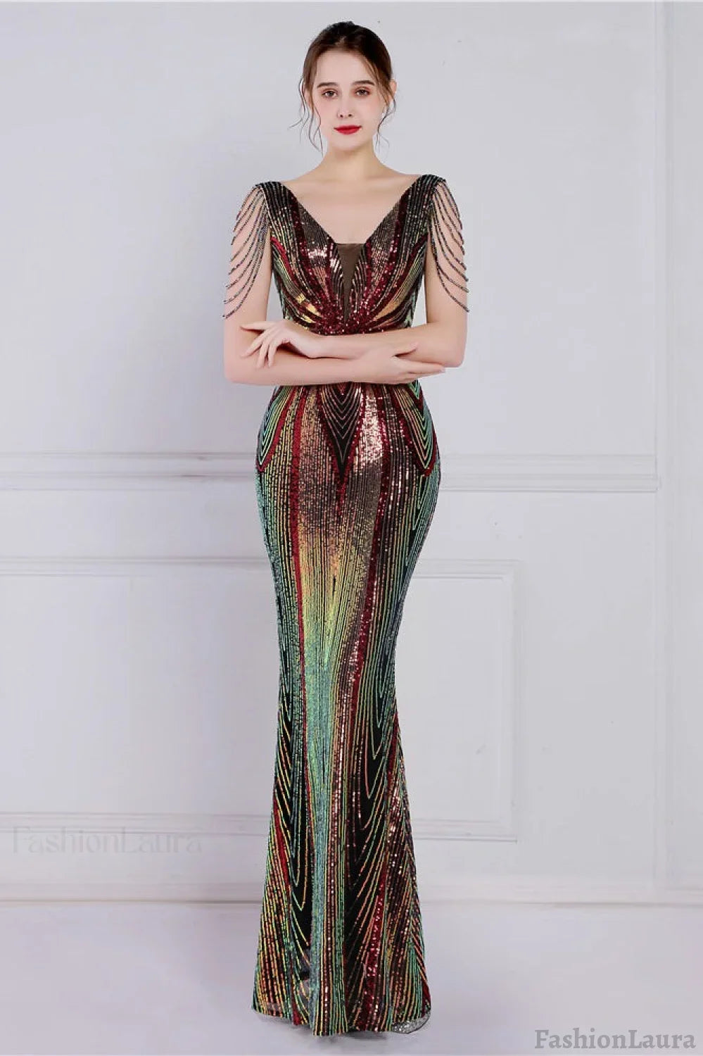 Beaded Floral Sequin Mermaid Party Dress