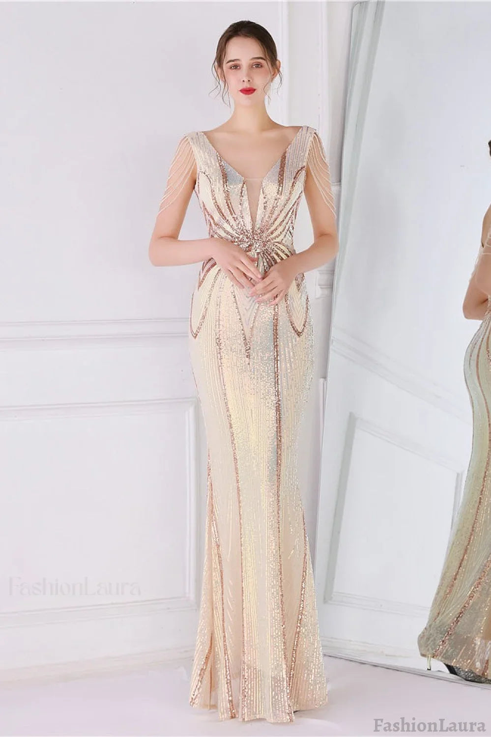 Beaded Floral Sequin Mermaid Party Dress