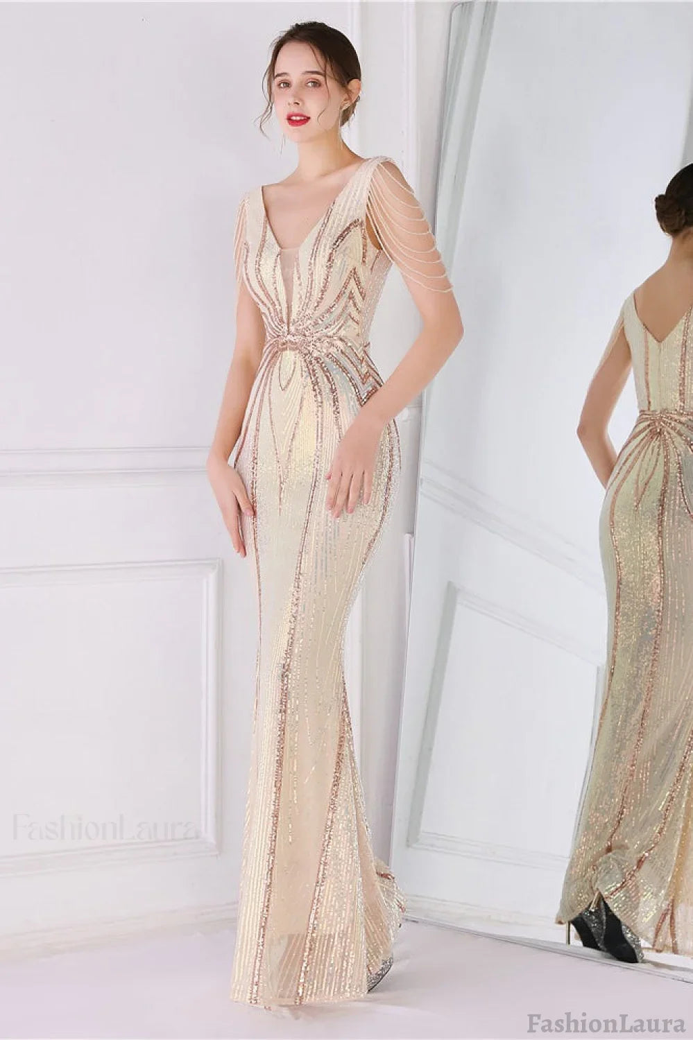 Beaded Floral Sequin Mermaid Party Dress