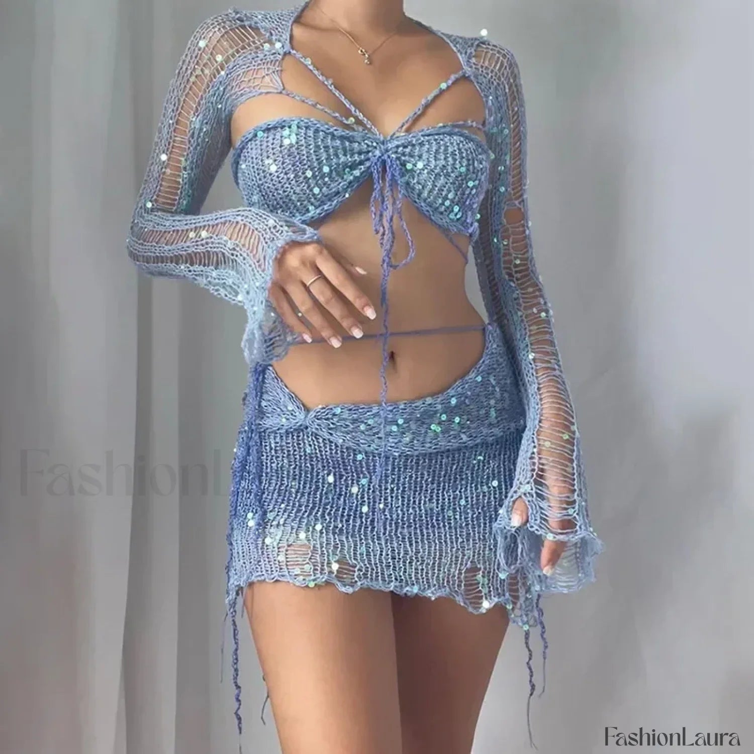 Beaded Knit Set Mini Dress